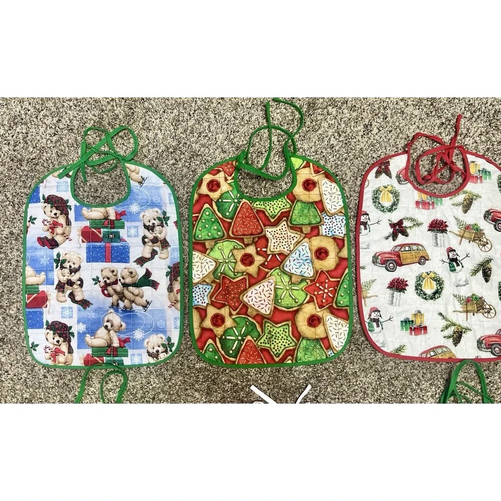 Lot Of 6 Quilted‎ Handmade Christmas Baby Bib Large Size 12